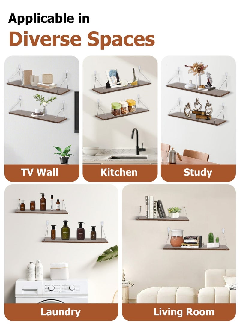 Keysweet 4-Piece Home Book Shelves Set Floating Shelves for Wall Hanging Wood Shelf Wooden Shelves with Metal Brackets Hanging Shelf Wall Organizers for Home   Free Installation Tool - Image 5