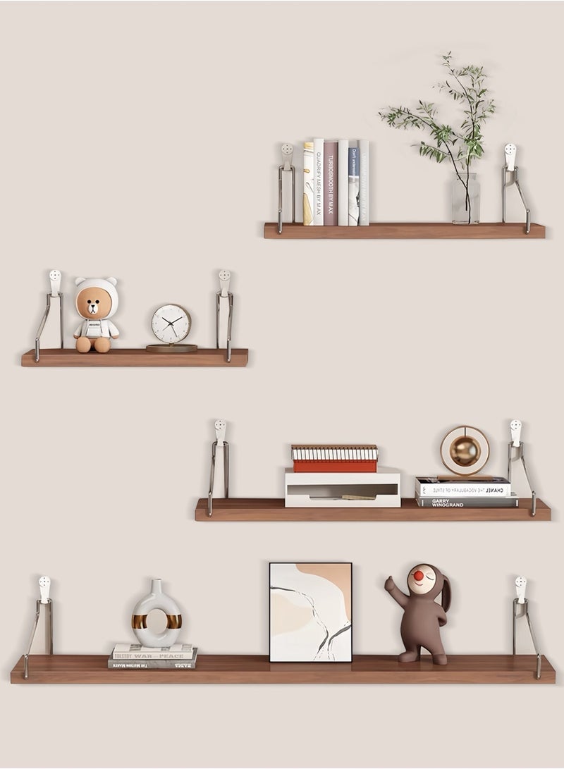 Keysweet 4-Piece Home Book Shelves Set Floating Shelves for Wall Hanging Wood Shelf Wooden Shelves with Metal Brackets Hanging Shelf Wall Organizers for Home   Free Installation Tool - Image 3