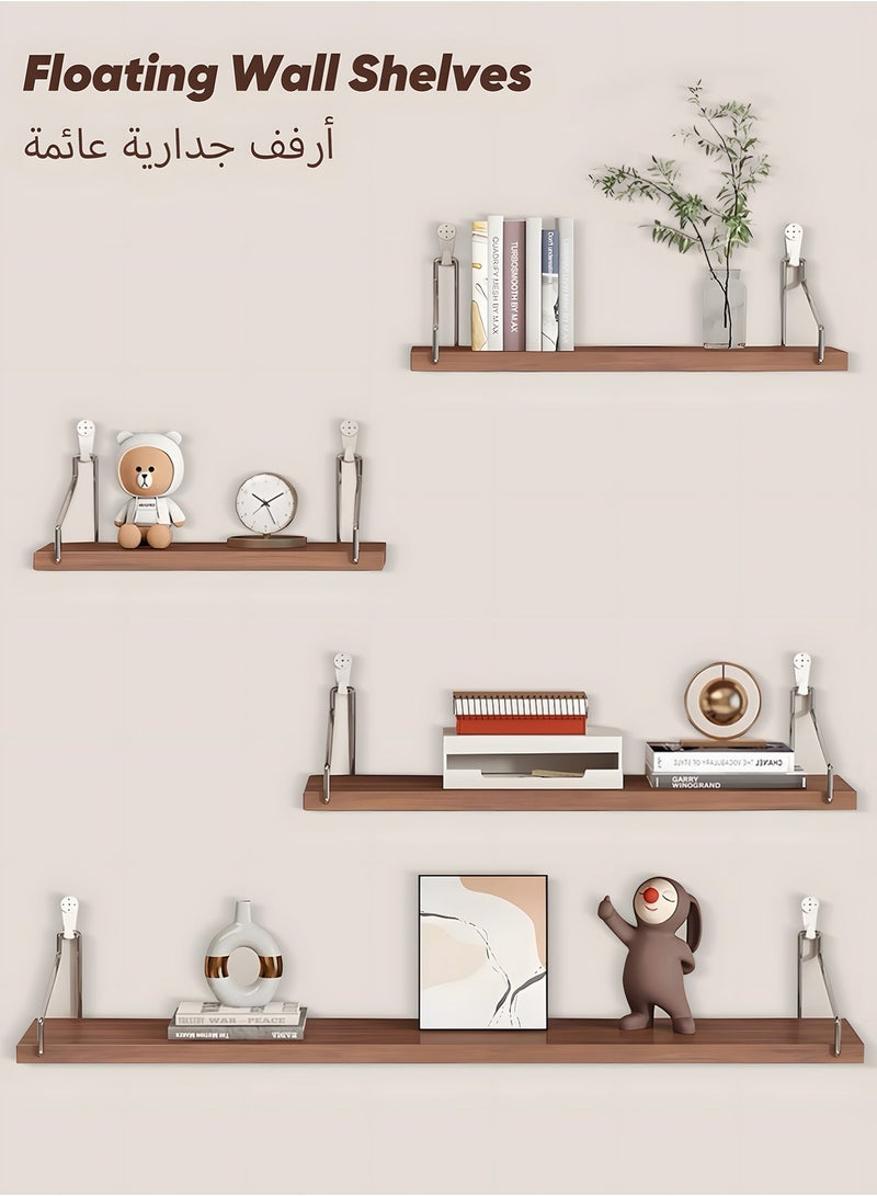 Keysweet 4-Piece Home Book Shelves Set Floating Shelves for Wall Hanging Wood Shelf Wooden Shelves with Metal Brackets Hanging Shelf Wall Organizers for Home   Free Installation Tool - Image 1