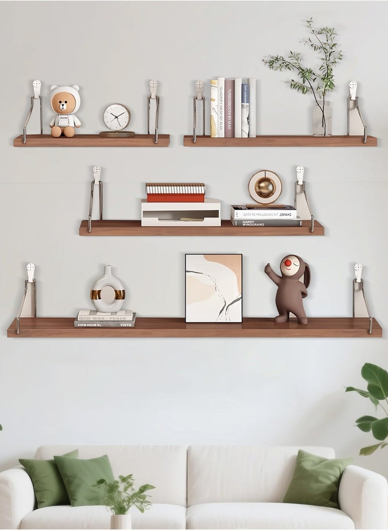 Keysweet 4-Piece Home Book Shelves Set Floating Shelves for Wall Hanging Wood Shelf Wooden Shelves with Metal Brackets Hanging Shelf Wall Organizers for Home   Free Installation Tool - Image 2