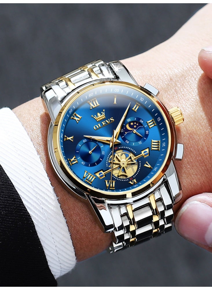 أوليفز ساعة OLEVS للرجال أنيقة أصلية متعددة الوظائف فاخرة من الفولاذ المقاوم للصدأ ومقاومة للماء وساعة كوارتز مضيئة - Image 2