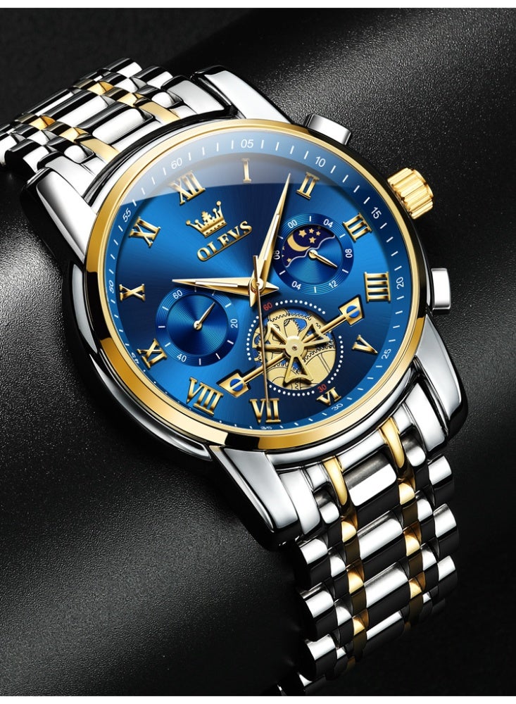 أوليفز ساعة OLEVS للرجال أنيقة أصلية متعددة الوظائف فاخرة من الفولاذ المقاوم للصدأ ومقاومة للماء وساعة كوارتز مضيئة - Image 4