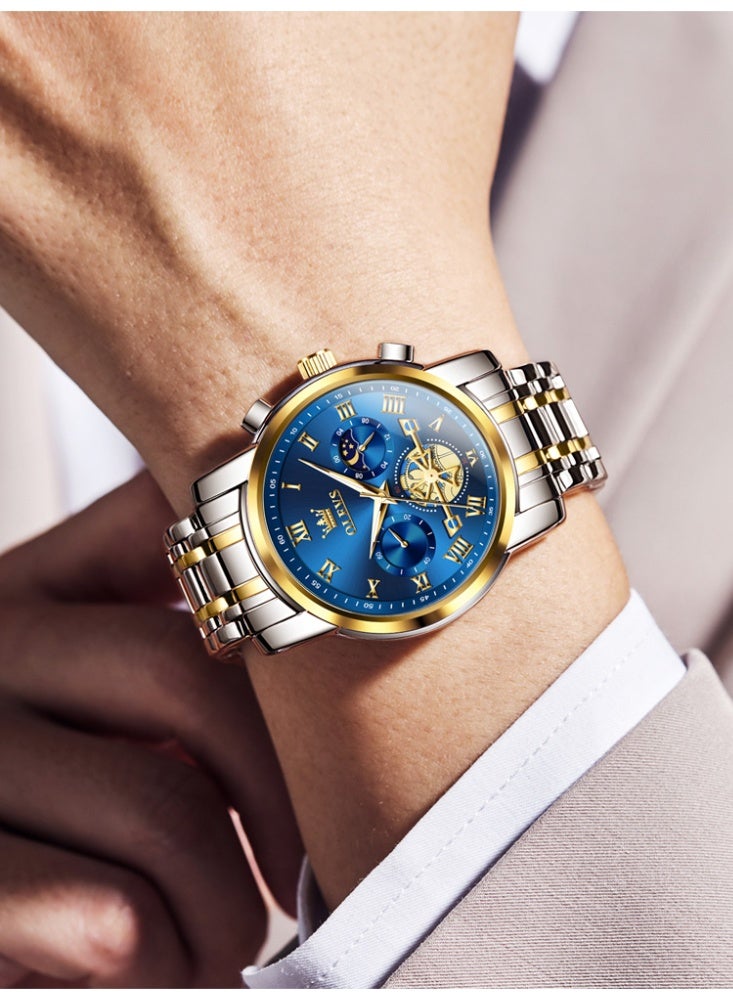 أوليفز ساعة OLEVS للرجال أنيقة أصلية متعددة الوظائف فاخرة من الفولاذ المقاوم للصدأ ومقاومة للماء وساعة كوارتز مضيئة - Image 3