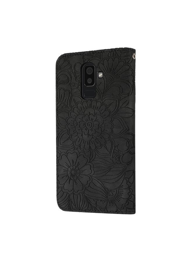 إيروريكس جراب لهاتف Samsung Galaxy J8 مصنوع من الجلد المنقوش بنقشة عباد الشمس مع حامل وفتحات للبطاقات ومحفظة وحبل تعليق - Image 3