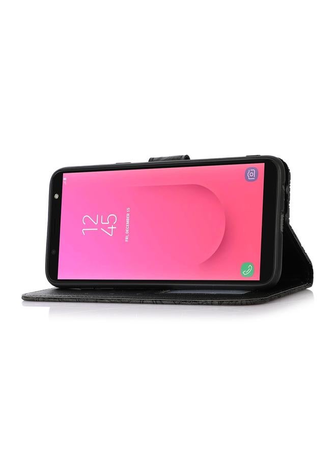 إيروريكس جراب لهاتف Samsung Galaxy J8 مصنوع من الجلد المنقوش بنقشة عباد الشمس مع حامل وفتحات للبطاقات ومحفظة وحبل تعليق - Image 5