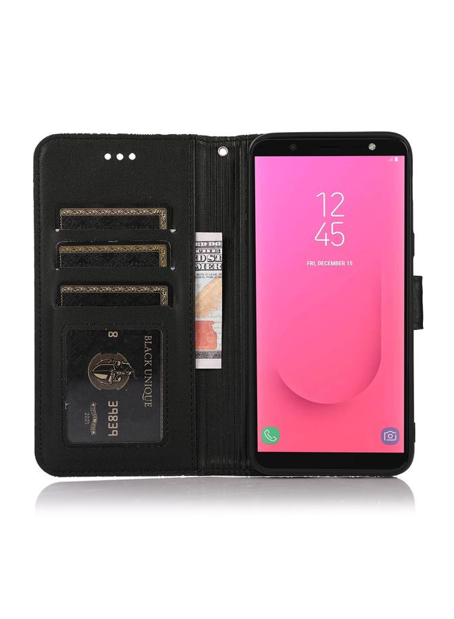 إيروريكس جراب لهاتف Samsung Galaxy J8 مصنوع من الجلد المنقوش بنقشة عباد الشمس مع حامل وفتحات للبطاقات ومحفظة وحبل تعليق - Image 4