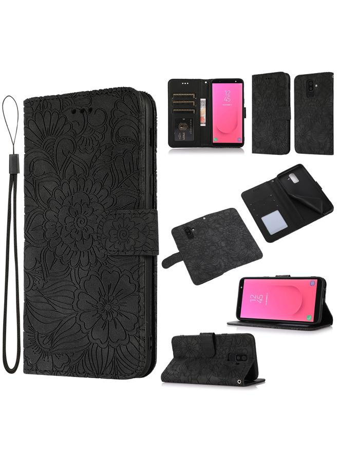 إيروريكس جراب لهاتف Samsung Galaxy J8 مصنوع من الجلد المنقوش بنقشة عباد الشمس مع حامل وفتحات للبطاقات ومحفظة وحبل تعليق - Image 1