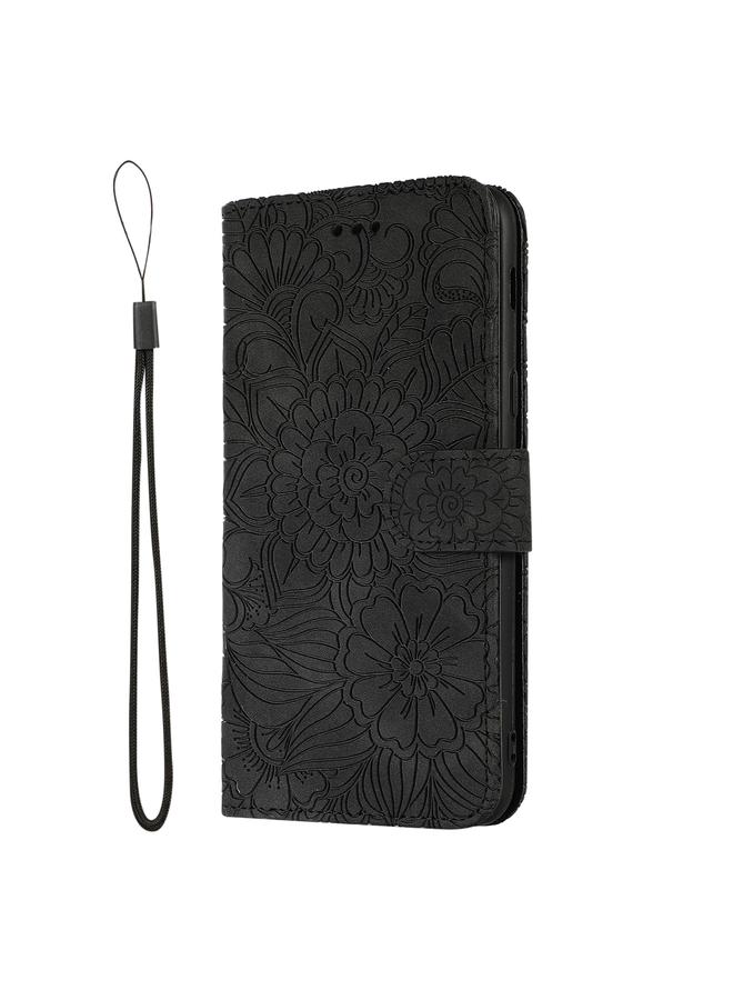 إيروريكس جراب لهاتف Samsung Galaxy J8 مصنوع من الجلد المنقوش بنقشة عباد الشمس مع حامل وفتحات للبطاقات ومحفظة وحبل تعليق - Image 2