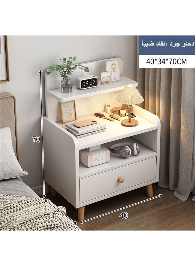 طاولة جانبية للسرير مع درج، طاولة جانبية لغرفة النوم، طاولة قهوة عصرية من طبقتين مع رف تخزين مفتوح لغرف النوم - Image 2