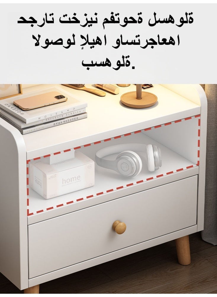 طاولة جانبية للسرير مع درج، طاولة جانبية لغرفة النوم، طاولة قهوة عصرية من طبقتين مع رف تخزين مفتوح لغرف النوم - Image 3