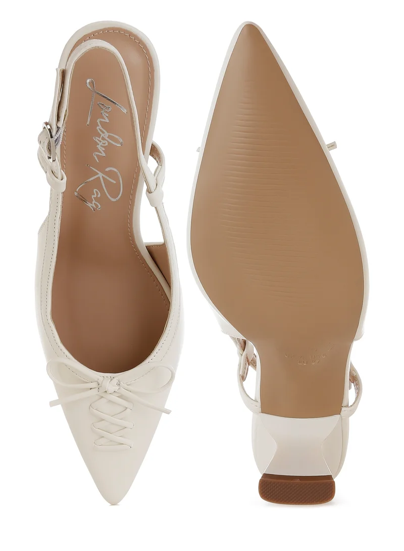 London Rag Kitten Heel Pointy Slingbacks in White
