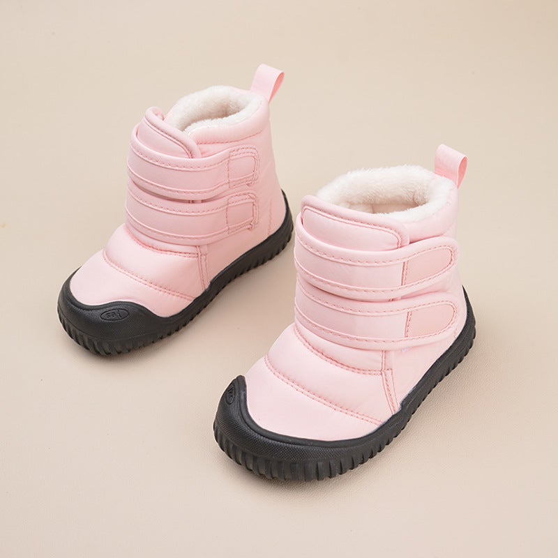 Winter Magic-Tape Plush Kids Snow Boots Casual Warm Cotton Shoes Pink