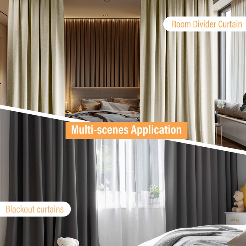 MaKefeile Room Divider Curtains with Flexible Ceiling Curtain Tracks Set,100% Blackout Floor to Ceiling Curtains Patio Sliding Door Curtains (Dark Grey Drape & Black Rail W 8.3 Ã— H 8 FT) - Image 2