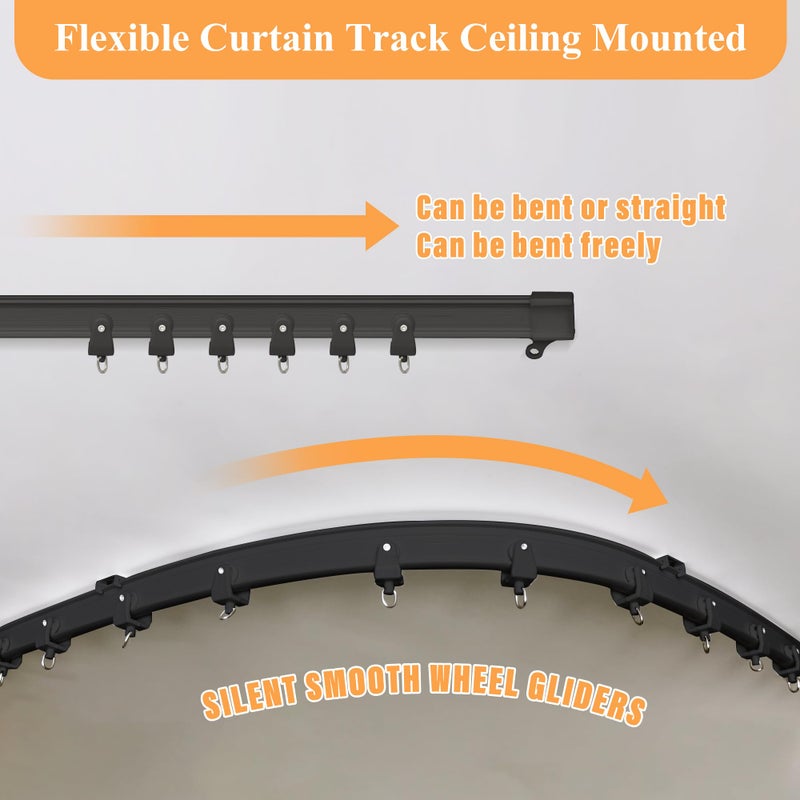 MaKefeile Room Divider Curtains with Flexible Ceiling Curtain Tracks Set,100% Blackout Floor to Ceiling Curtains Patio Sliding Door Curtains (Dark Grey Drape & Black Rail W 8.3 Ã— H 8 FT) - Image 5