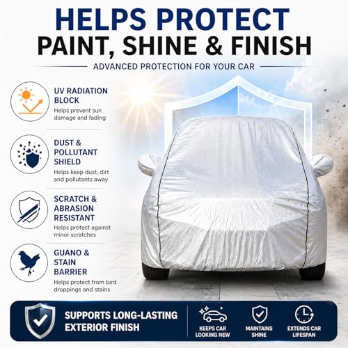Pivalo Car Cover for Grand i10 Nios All Model & Years (2019-2026) 100% Waterproof with Mirror Pockets, Triple Stitched Bottom Elastic Dustproof Full Body Protection (Heat & UV Resistant, Silver) - Image 4
