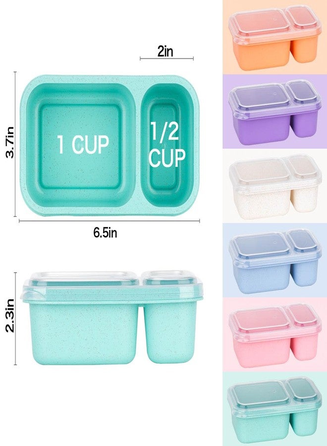 DOSEWART 2-Compartment Reusable Snack Containers with Lids, Wheat Straw Reusable Snack Packs for Meal Prep Food Storage on-the-go snacking(6Pack) - Image 2