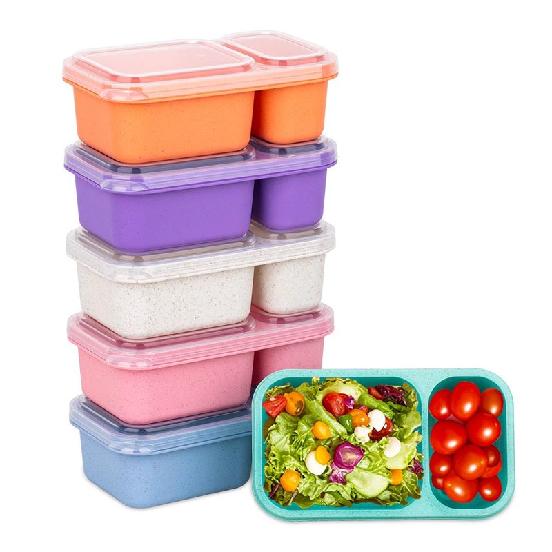DOSEWART 2-Compartment Reusable Snack Containers with Lids, Wheat Straw Reusable Snack Packs for Meal Prep Food Storage on-the-go snacking(6Pack) - Image 1