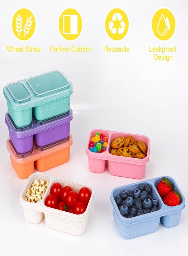 DOSEWART 2-Compartment Reusable Snack Containers with Lids, Wheat Straw Reusable Snack Packs for Meal Prep Food Storage on-the-go snacking(6Pack) - Image 4