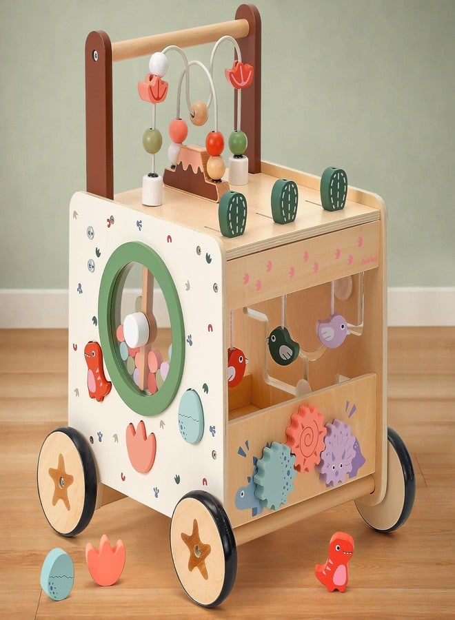PairPear Wooden Activity Cube Push Walker, 6 in 1 Wooden Baby Walker Montessori Toys for Baby Boys & Girls 12M+, Adjustable Speed Push Cart with Brake Activity Center Toys Learning to Walk - Image 1