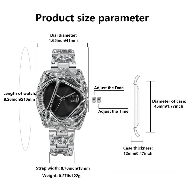 BARAMON Watches for Men Fashion Unique Quartz Watch Hip Hop Rock Punk Wrist Watch Casual Cool Wristwatches Stainless Steel Waterproof Men's Watch for Gift - Image 5