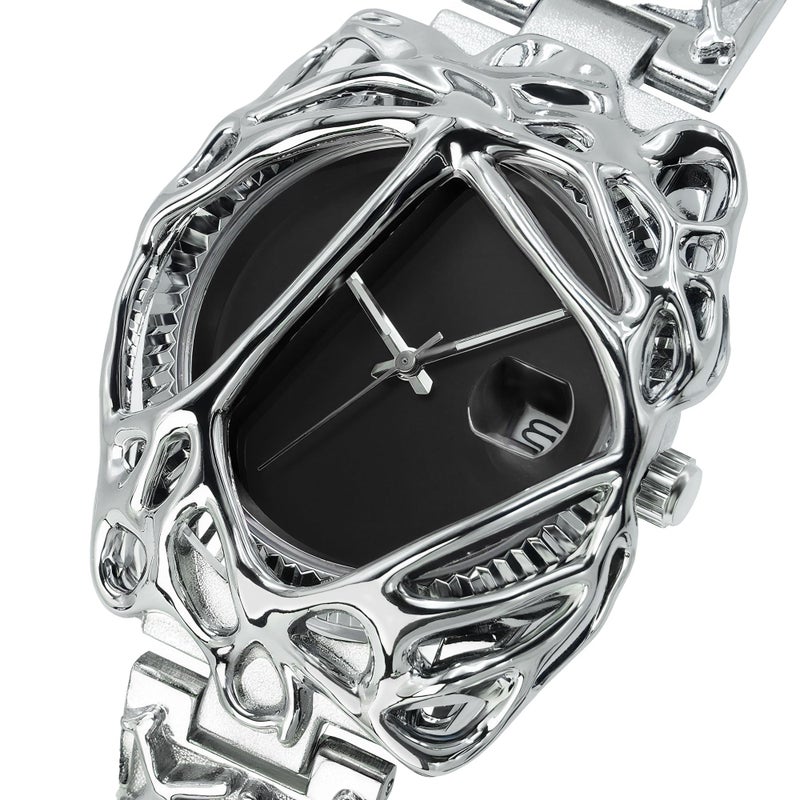 BARAMON Watches for Men Fashion Unique Quartz Watch Hip Hop Rock Punk Wrist Watch Casual Cool Wristwatches Stainless Steel Waterproof Men's Watch for Gift - Image 2