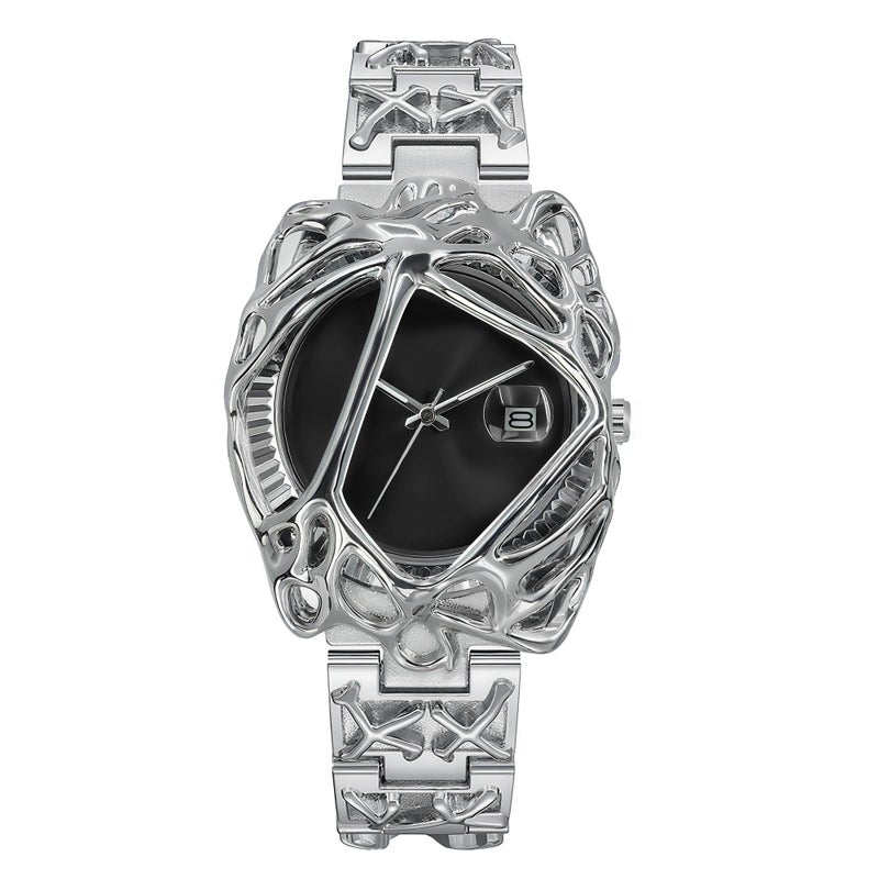 BARAMON Watches for Men Fashion Unique Quartz Watch Hip Hop Rock Punk Wrist Watch Casual Cool Wristwatches Stainless Steel Waterproof Men's Watch for Gift - Image 1