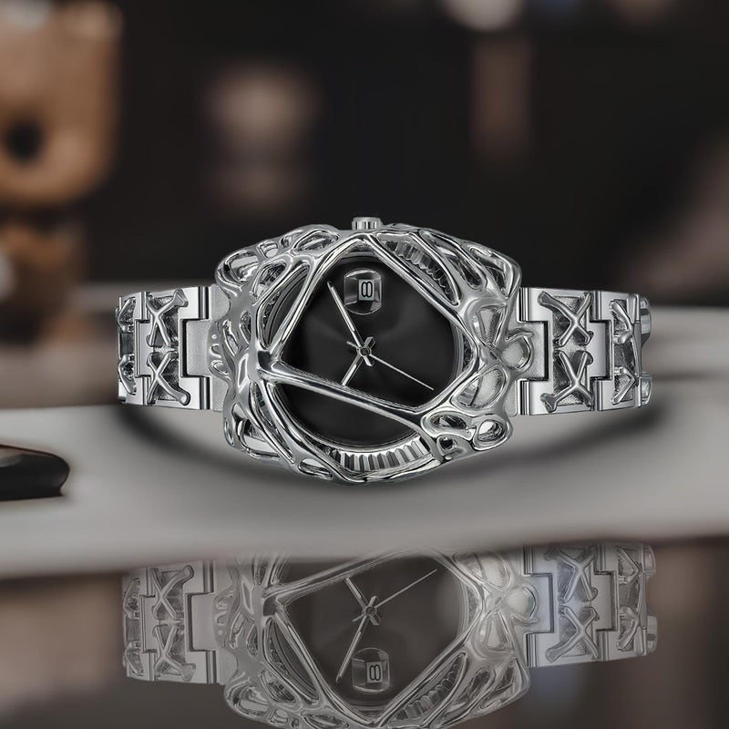 BARAMON Watches for Men Fashion Unique Quartz Watch Hip Hop Rock Punk Wrist Watch Casual Cool Wristwatches Stainless Steel Waterproof Men's Watch for Gift - Image 3