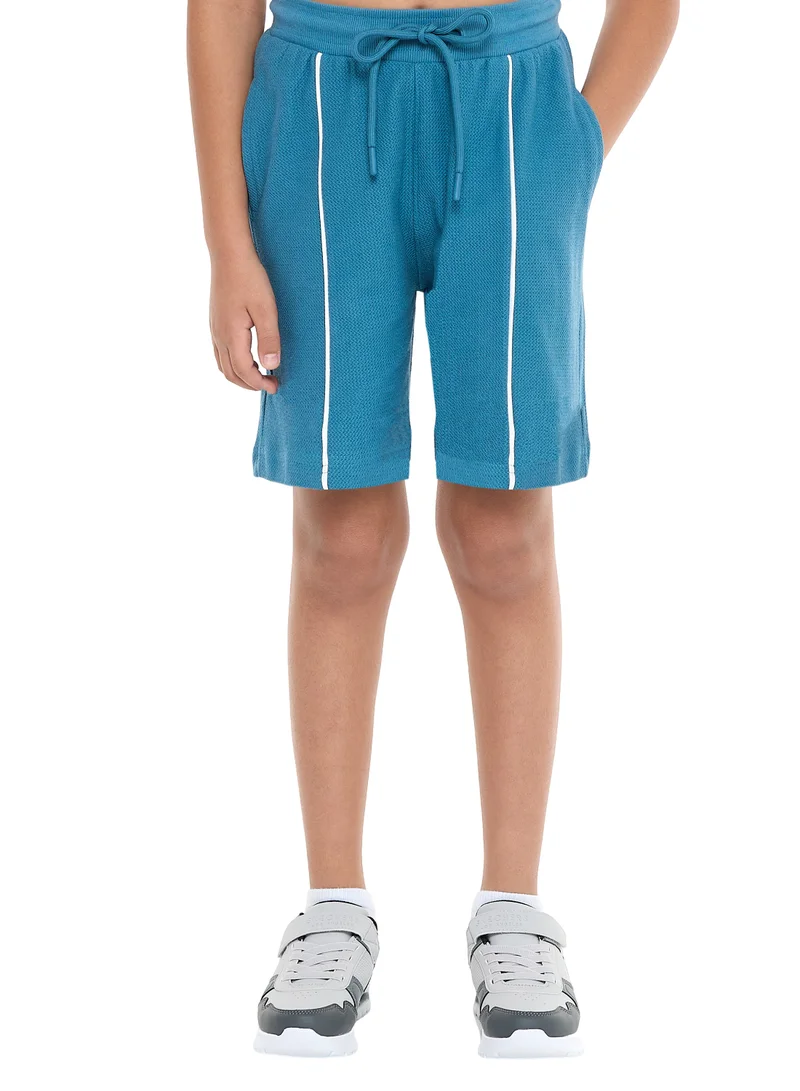 victor and jane Victor and Jane Boys' Jacquard Set – Teal 2-Piece Outfit with Pockets, Polo T-Shirt With Half  Zipper and Shorts