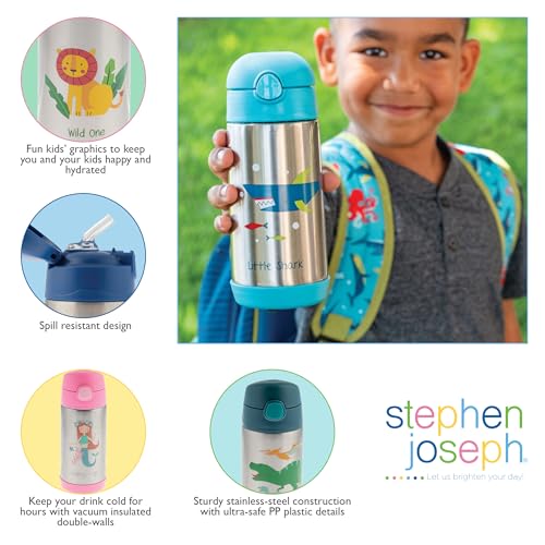 Stephen Joseph Double Wall Stainless Steel Bottles, Insulated Water Bottle for Kids Toddlers, Vacuum Insulated Bottle with Straw, BPA-Free Water Bottle – 11.8 Ounces, Outdoor - Image 4