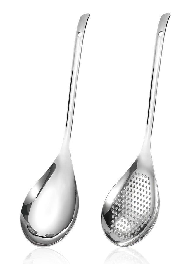 DOERDO DD DOERDO 2Pcs Soup Spoon Skimmer Slotted Spoon Stainless Steel Pasta Spider Strainer Kitchen Cooking Tool Set, 12.5x3.8 Inch - Image 1