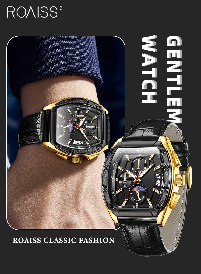 roaiss Men's Belt Watch, Analogue Display Tonneau Dial with Moon Phase Date Display, Luminous Water Resistant Fashion Wriatwatch, as Gift for Men - Image 1