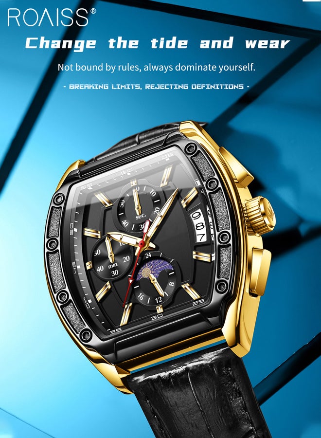 roaiss Men's Belt Watch, Analogue Display Tonneau Dial with Moon Phase Date Display, Luminous Water Resistant Fashion Wriatwatch, as Gift for Men - Image 2