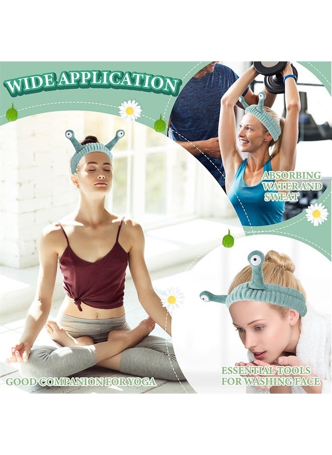 WLLHYF - Spa Headband Facial Makeup Head Band Microfiber Soft Coral Fleece Head Wraps Snail Cartoon Cute Hair Accessories Elastic Skincare Hair Band for Women Girls Washing Face Beauty (Green) - Image 1
