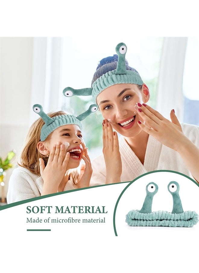 WLLHYF - Spa Headband Facial Makeup Head Band Microfiber Soft Coral Fleece Head Wraps Snail Cartoon Cute Hair Accessories Elastic Skincare Hair Band for Women Girls Washing Face Beauty (Green) - Image 1