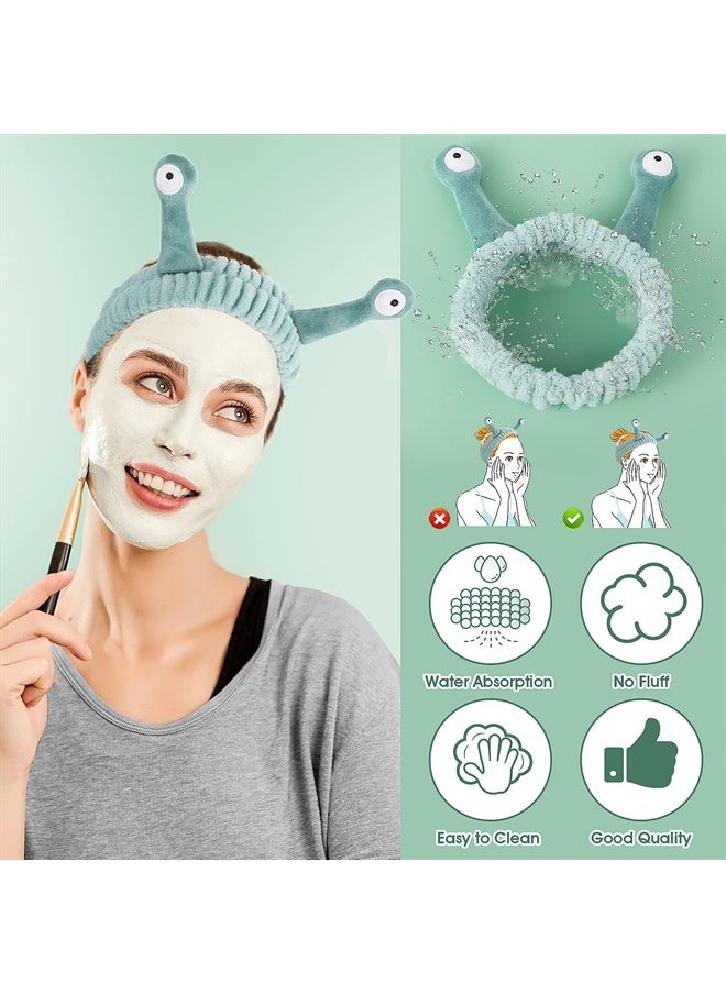 WLLHYF - Spa Headband Facial Makeup Head Band Microfiber Soft Coral Fleece Head Wraps Snail Cartoon Cute Hair Accessories Elastic Skincare Hair Band for Women Girls Washing Face Beauty (Green) - Image 1