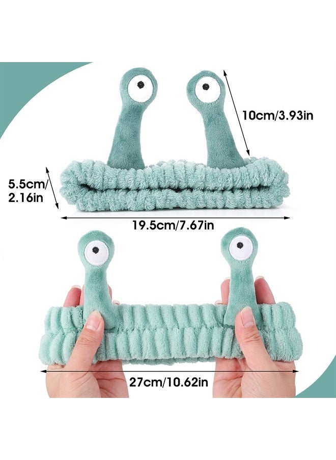 WLLHYF - Spa Headband Facial Makeup Head Band Microfiber Soft Coral Fleece Head Wraps Snail Cartoon Cute Hair Accessories Elastic Skincare Hair Band for Women Girls Washing Face Beauty (Green) - Image 1