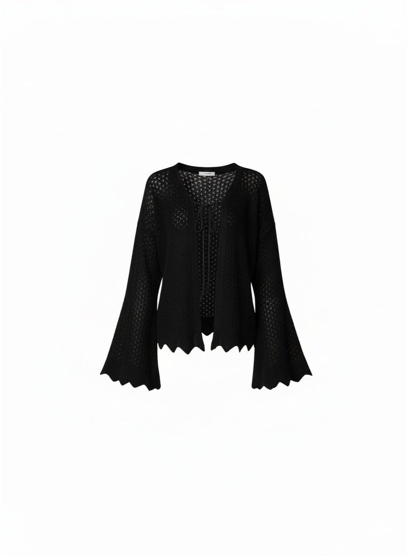 Women’s Black Knit Open-Front Cardigan with Wide Sleeves - Image 1
