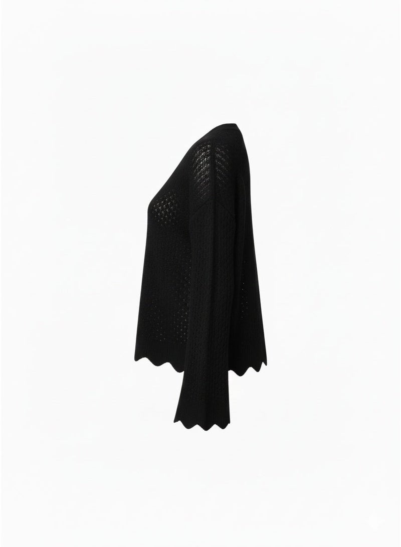 Women’s Black Knit Open-Front Cardigan with Wide Sleeves - Image 2