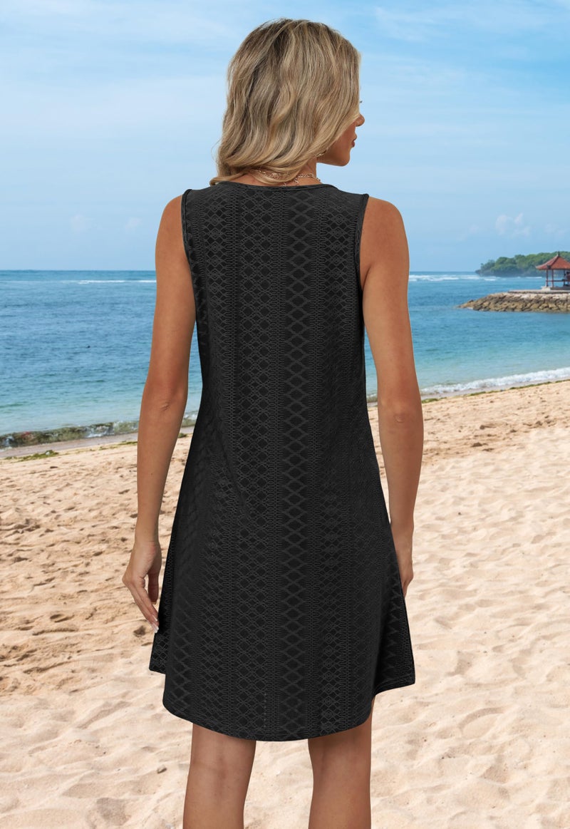 Aokosor Spring Dresses for Women 2026 Loose V Neck Sleeveless Casual Dress Sundresses Swing Tank Dresses Black S - Image 5