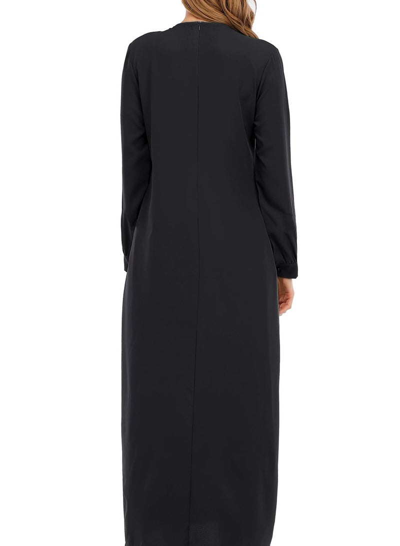 Solid Color Zipper Abaya Muslim Dresses for Women Girls Pockets Islamic Prayer Clothes - Image 3