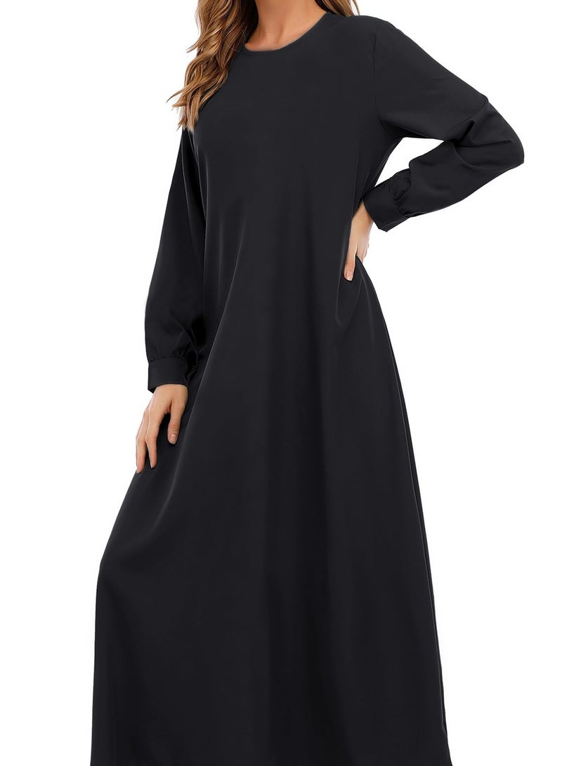 Solid Color Zipper Abaya Muslim Dresses for Women Girls Pockets Islamic Prayer Clothes - Image 2