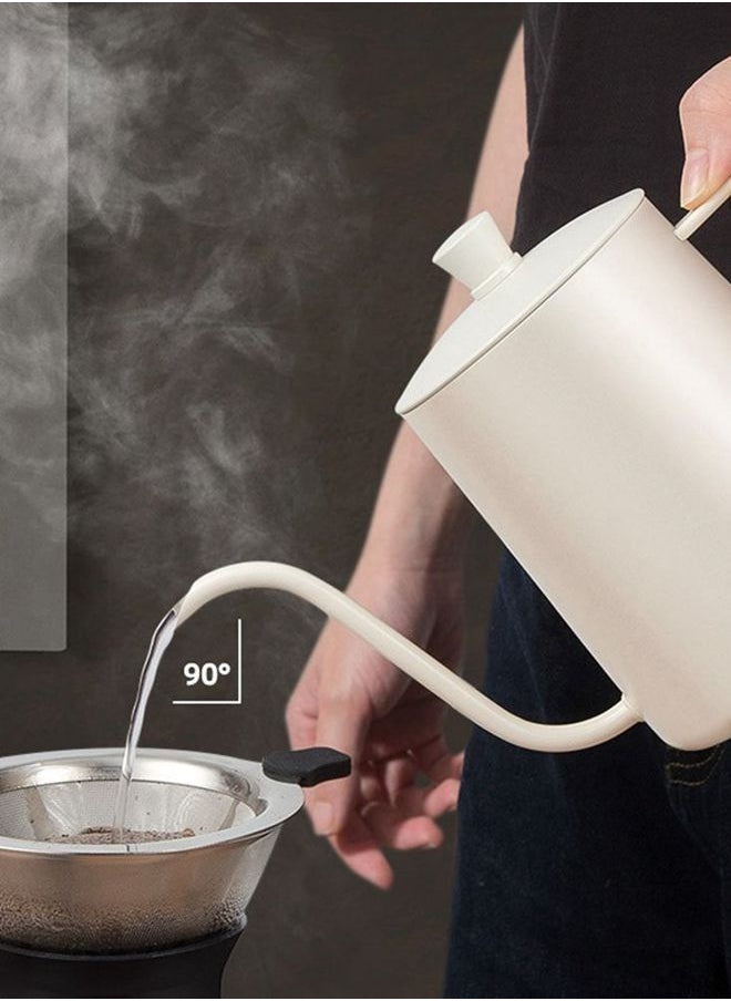 Coffee Pot with Tick marks Cover Stainless Steel Long Narrow Spout for Hand Drip Kettle Pour Over Tea Pot 600mL
