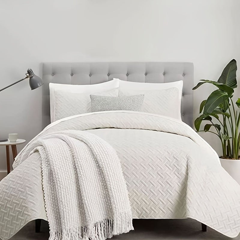 1pc Solid King Size White Bedspread Soft Breathable Comfortable Bedding For Bedroom Dorm Room Decor - Image 1