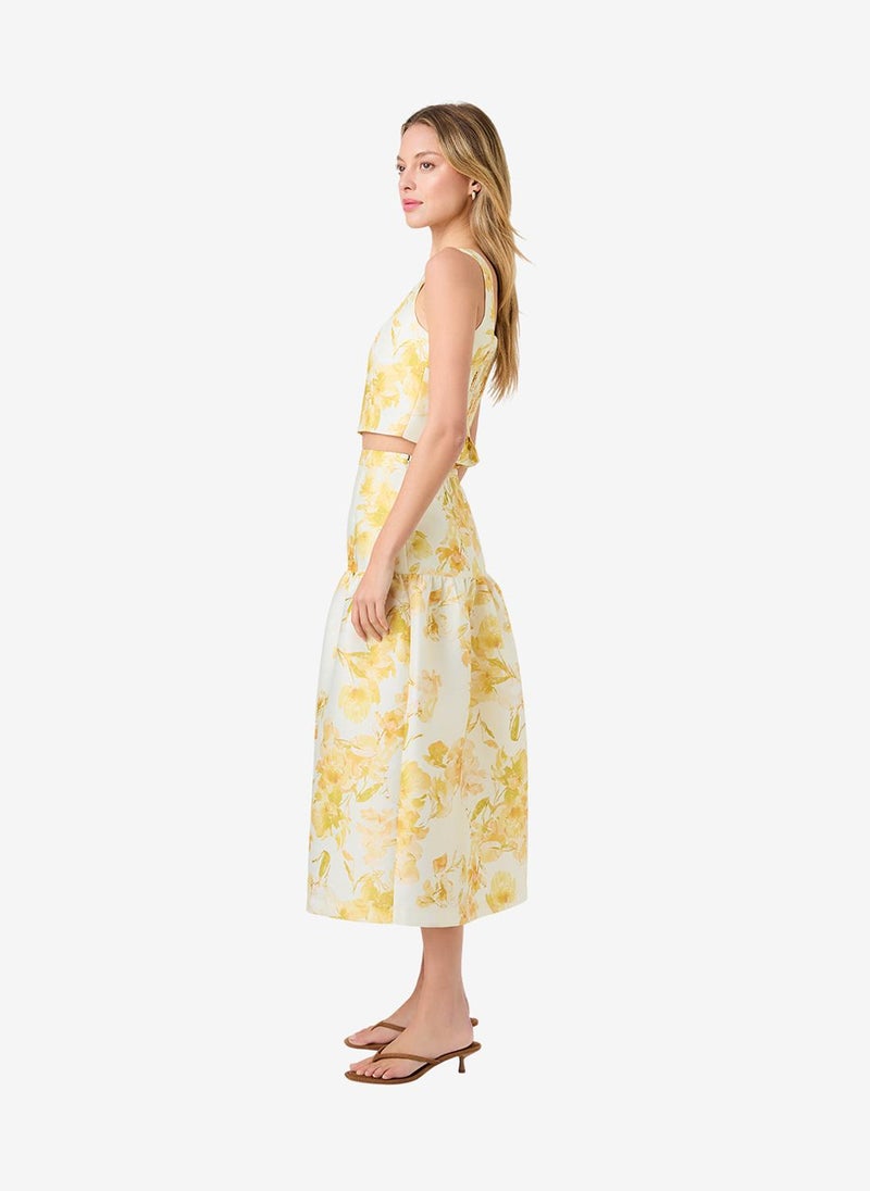 French Connection Women's Dy Ylw Sop Flr Strctd Taff Soph Flr Midi Skirt - Image 3