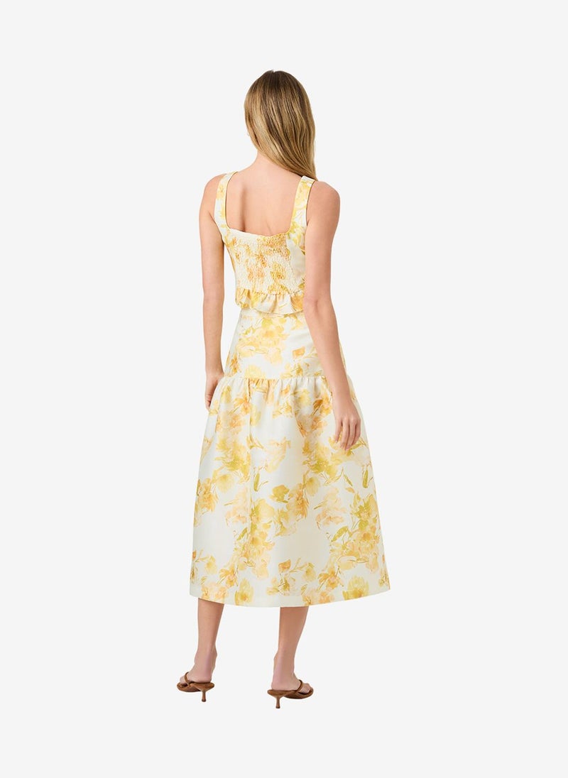 French Connection Women's Dy Ylw Sop Flr Strctd Taff Soph Flr Midi Skirt - Image 4