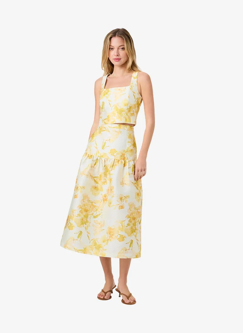 Women's Dy Ylw Sop Flr Strctd Taff Soph Flr Midi Skirt