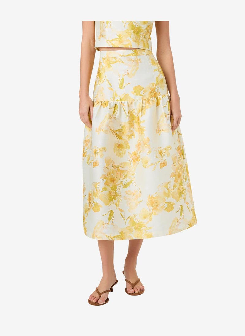 French Connection Women's Dy Ylw Sop Flr Strctd Taff Soph Flr Midi Skirt - Image 5