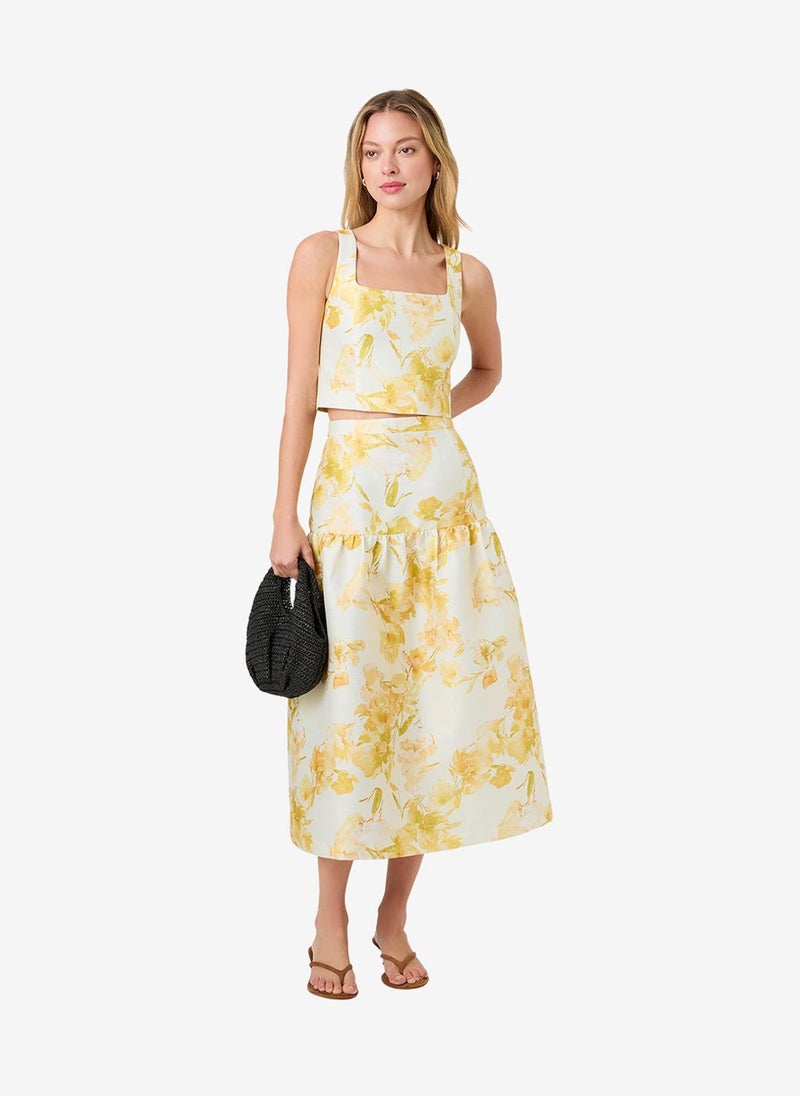 French Connection Women's Dy Ylw Sop Flr Strctd Taff Soph Flr Midi Skirt - Image 2