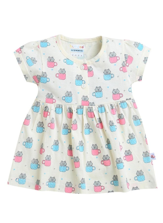BUMZEE Cream Girls Half Sleeves Cotton Frock Age - 6-12 Months (Peb9100C-crm) - Image 1