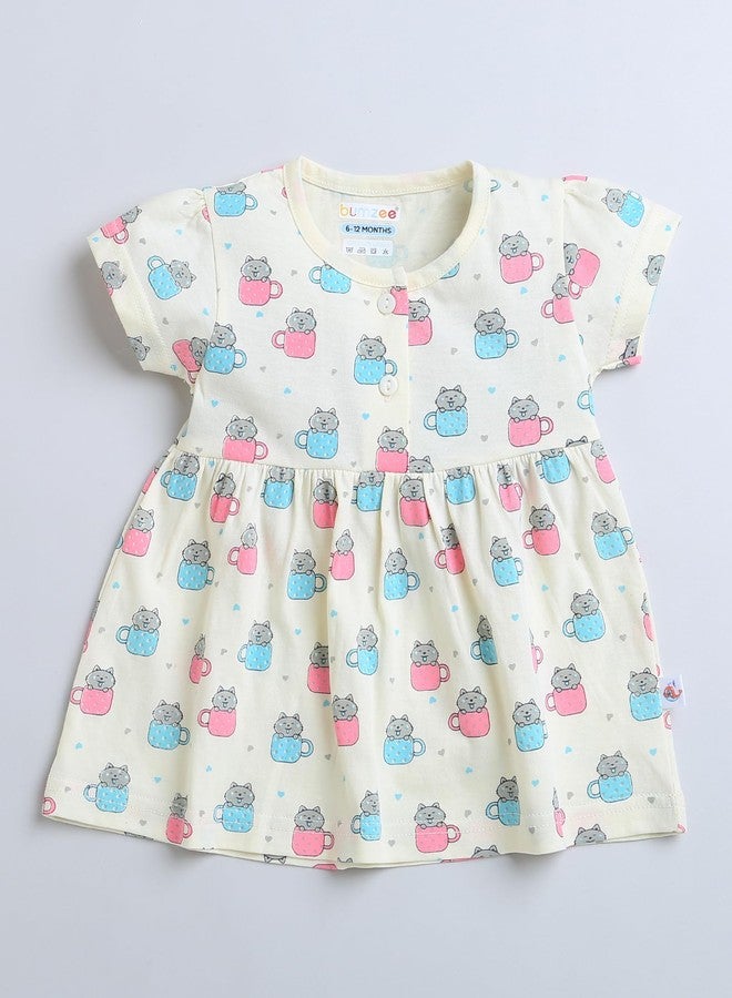 BUMZEE Cream Girls Half Sleeves Cotton Frock Age - 6-12 Months (Peb9100C-crm) - Image 4